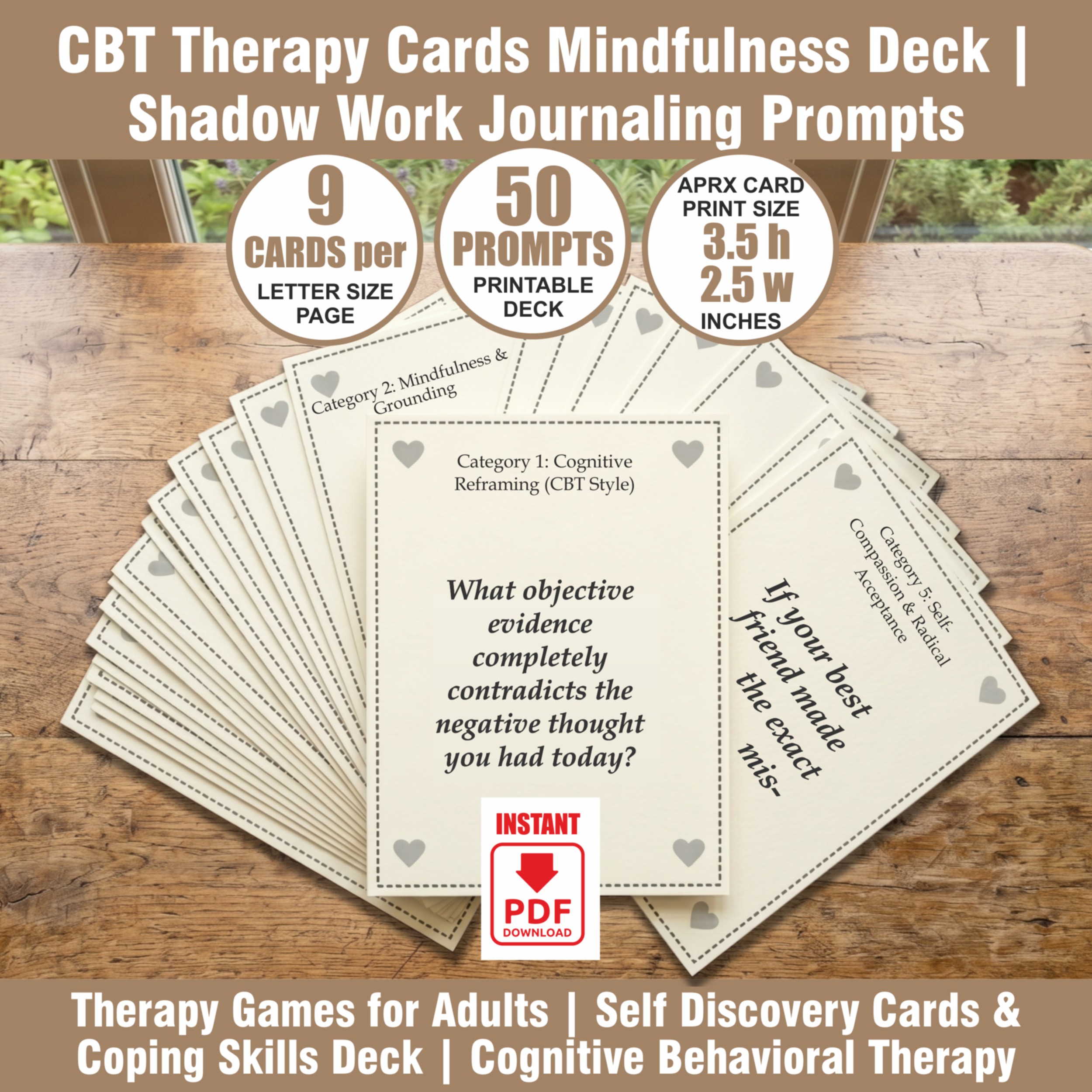 CBT Therapy Cards Mindfulness Deck | Shadow Work Journaling Prompts